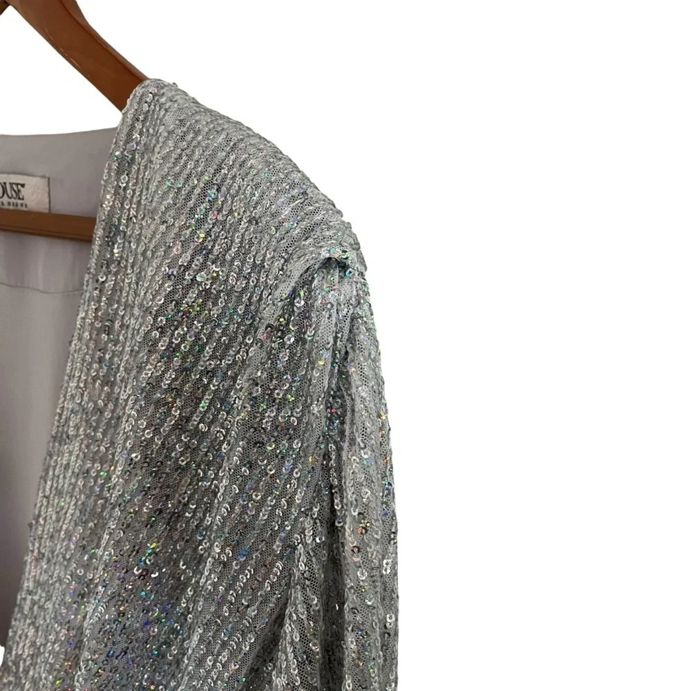 HOUSE OF CB‎ LONDON Verina Silver Iridescent Sequin Wrap Robe Dress